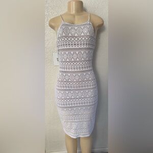 Poetry White Crochet Midi Dress beach boho sexy bodycon long